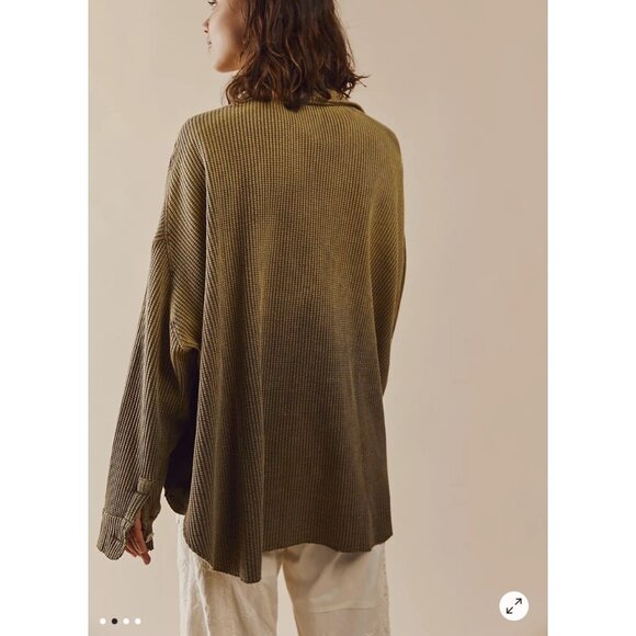 Free People FP One Scout Dip Dye Jacket Button-Front Olive Green 100% Cotton SzS - Picture 8 of 13